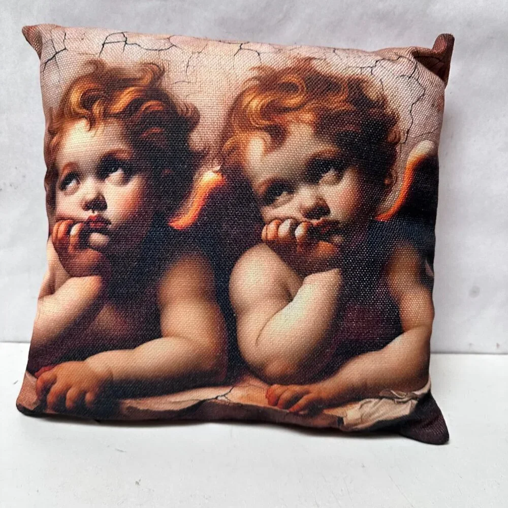 Thinking Cherubs Pillow Cherubim Putti Renaissance Gift Angel Bored Cupid NWT